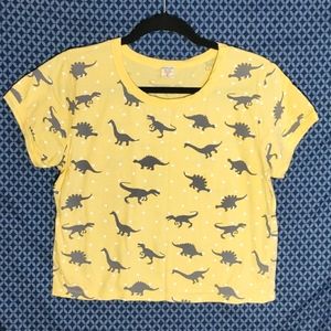 Darling Blue - Light yellow crop top with solid grey dinosaurs. Size- L